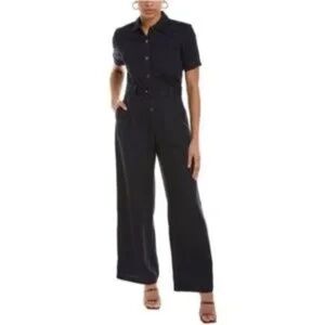 J. McLaughlin Eilidh Linen Blend Navy Blue Jumpsuit size 14